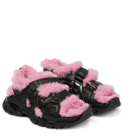 Track Sandals In Black/pink Fur