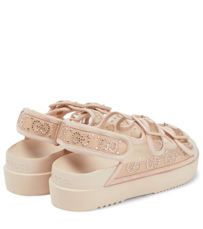 Shop Gucci Gg Embellished Mesh Sandals In Lt Powder/skin Rose