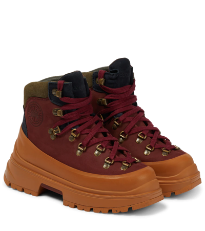 Shop Canada Goose Journey Leather Trekking Boots In Bordeaux/camel