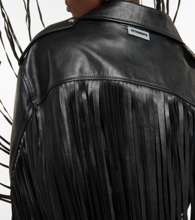 Shop Vetements Fringed Leather Biker Jacket In Black