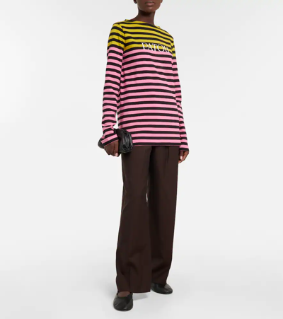 Shop Patou Logo Striped Cotton Long-sleeved Top In Absinthe
