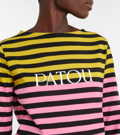 Shop Patou Logo Striped Cotton Long-sleeved Top In Absinthe