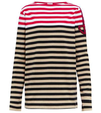 Shop Patou Logo Striped Cotton Long-sleeved Top In Navy Brown