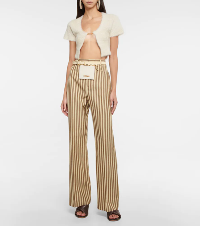 Shop Jacquemus La Maille Neve Logo Cropped Cardigan In Off-white