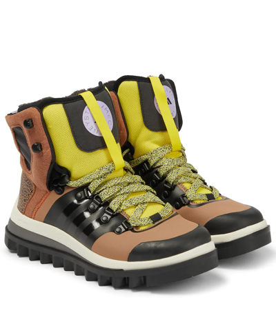 Shop Adidas By Stella Mccartney Eulampis Ankle Boots In Camel/core Black/shock Yellow