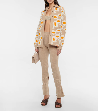 Jacquemus Tan Le Papier 'la Chemise Neve Fleurs' Cardigan In Brown Flowers 70s