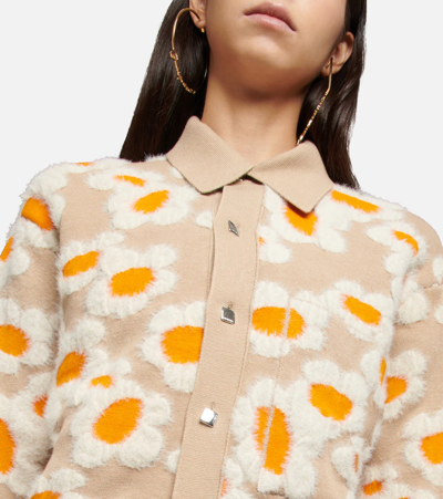 Jacquemus Tan Le Papier 'la Chemise Neve Fleurs' Cardigan In Brown Flowers 70s