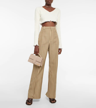 Jacquemus La Maille Santon Linen-blend Crop Top In Off-white