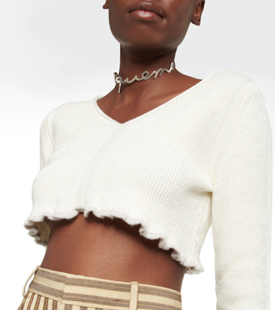 Jacquemus La Maille Santon Linen-blend Crop Top In Off-white