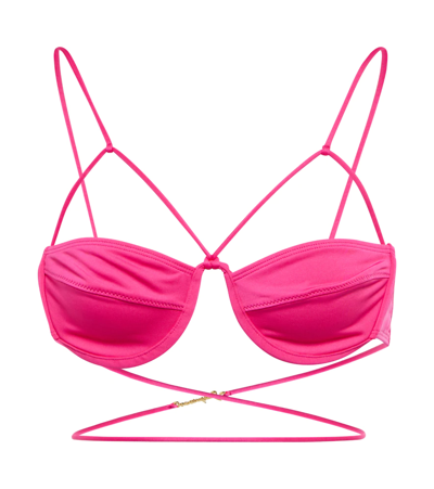 Shop Jacquemus Le Haut Signature Bikini Top In Pink