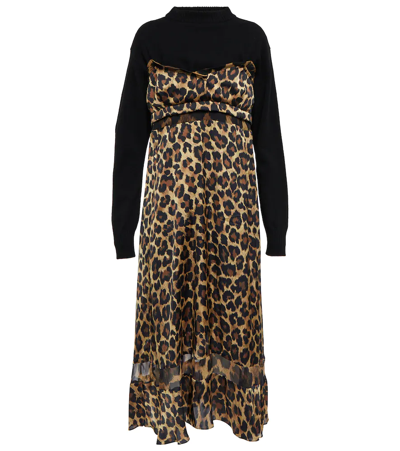 Shop Sacai Leopard-print Wool Dress In Beige