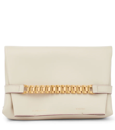 Shop Victoria Beckham Chain Leather Pouch In Off-white