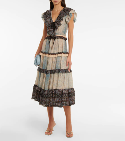 Shop Ulla Johnson Arisa Ruffled Printed Silk Dress In Moonstone