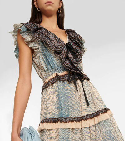 Shop Ulla Johnson Arisa Ruffled Printed Silk Dress In Moonstone