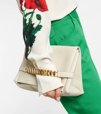 Shop Victoria Beckham Chain Leather Pouch In Off-white