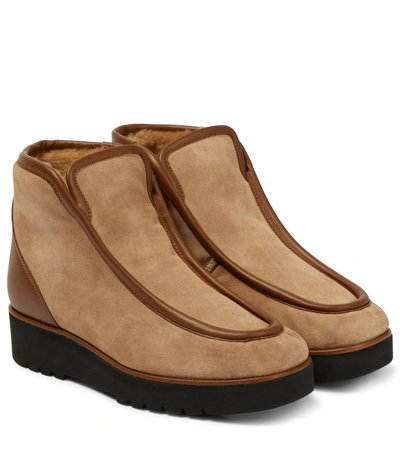 Shop Gabriela Hearst Tyga Shearling-lined Suede Boots In Dark Camel