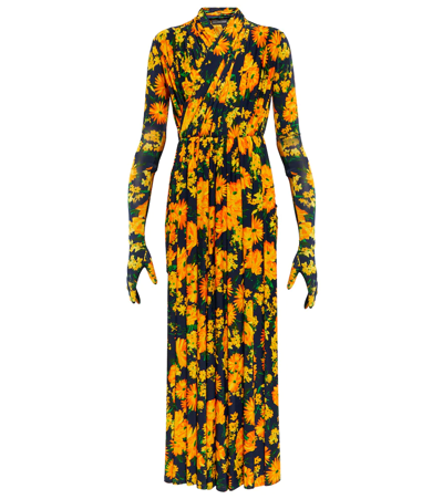 Shop Balenciaga Floral Gloved Jumpsuit In Yellow/navy