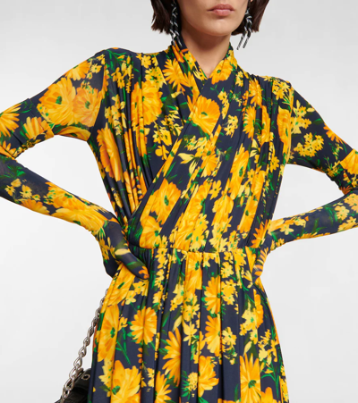Shop Balenciaga Floral Gloved Jumpsuit In Yellow/navy