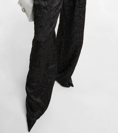 Shop Balenciaga Logo Silk Jacquard Wide-leg Pants In Black