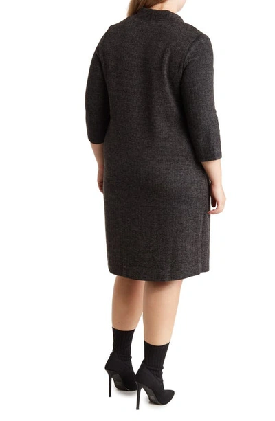 Connected Apparel Rib Knit Jacket Midi Dress In Black