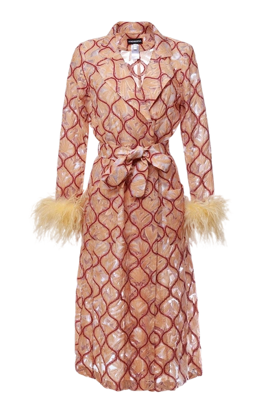 Shop Andreeva Peach Coat № 23 With Detachable Feathers Cuffs