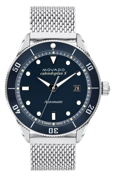 Shop Movado Heritage Calendoplan Mesh Strap Watch, 43mm In Blue