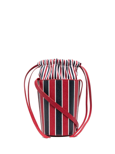 Shop Thom Browne Mini Rwb-stripe Lining Bucket Bag In Red