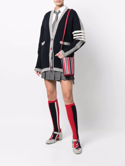 Thom Browne Printed Leather Mini Bucket Bag In Red