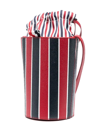 Thom Browne Printed Leather Mini Bucket Bag In Red