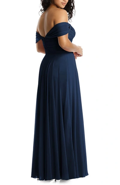 Dessy Collection Lux Chiffon Off-shoulder Sweetheart A-line Gown In Midnight