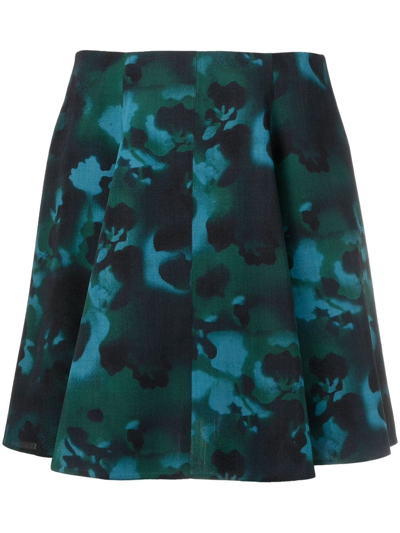Shop Nina Ricci Abstract-print Pleated Mini Skirt In Black