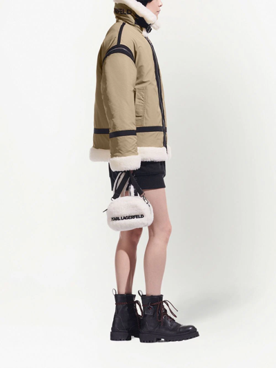Shop Karl Lagerfeld X Cara Delevingne Faux-fur Biker Jacket In Neutrals