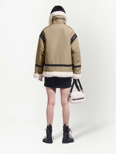 Shop Karl Lagerfeld X Cara Delevingne Faux-fur Biker Jacket In Neutrals