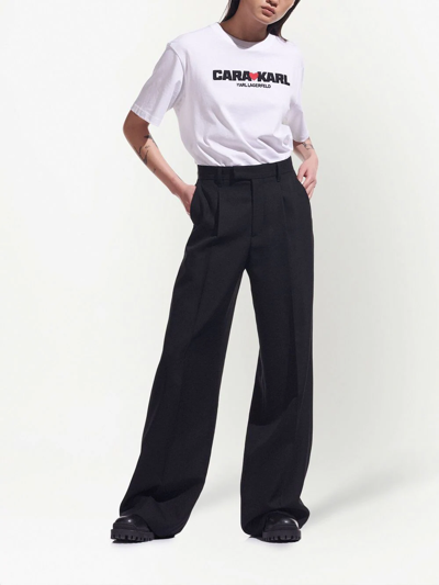 Shop Karl Lagerfeld X Cara Delevingne Wide Leg Trousers In Black