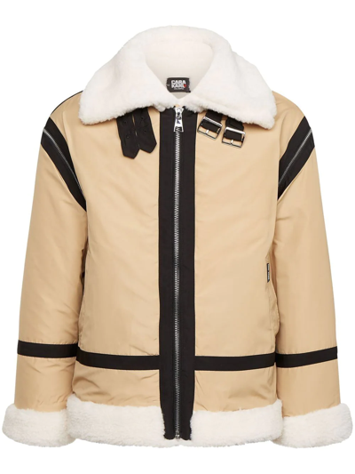Shop Karl Lagerfeld X Cara Delevingne Faux-shearling Trim Jacket In Neutrals