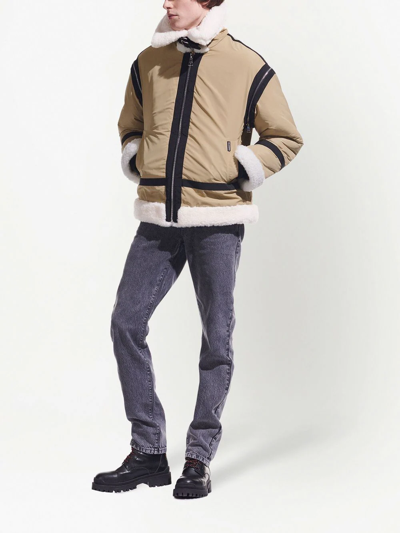Shop Karl Lagerfeld X Cara Delevingne Faux-shearling Trim Jacket In Neutrals