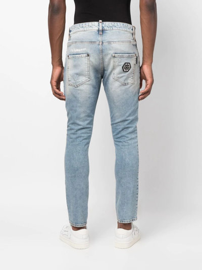 Shop Philipp Plein Distressed Skinny Jeans In Blau