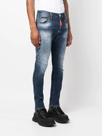 Shop Philipp Plein Oversized-patch Distressed Skinny Jeans In Blau