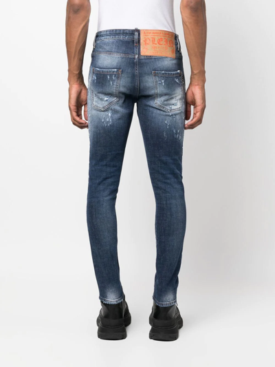 Shop Philipp Plein Oversized-patch Distressed Skinny Jeans In Blau