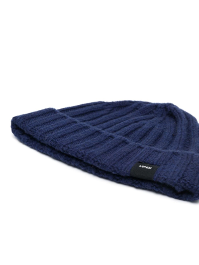 Shop Aspesi Ribbed-knit Cashmere Beanie In Blue