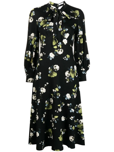 Shop Erdem Floral Print Midi Dress In Black