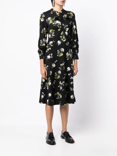 Shop Erdem Floral Print Midi Dress In Black