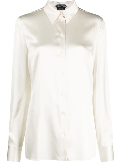 Shop Tom Ford Silk Long-sleeve Shirt In Neutrals
