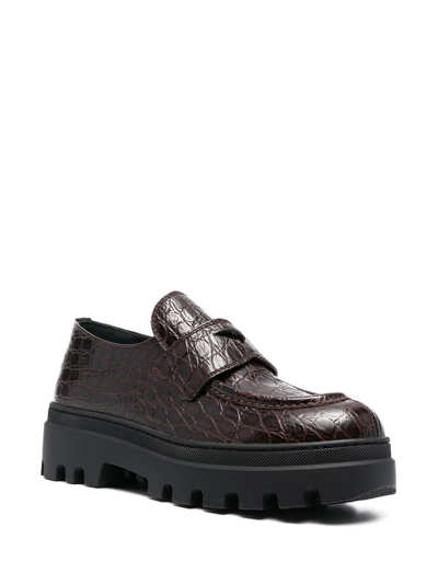 Shop Car Shoe Crocodile-effect Calf-leather Loafers In Braun