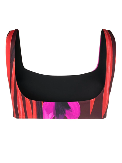 Louisa Ballou Orchid-print Scoop-neck Bikini Top In Grau