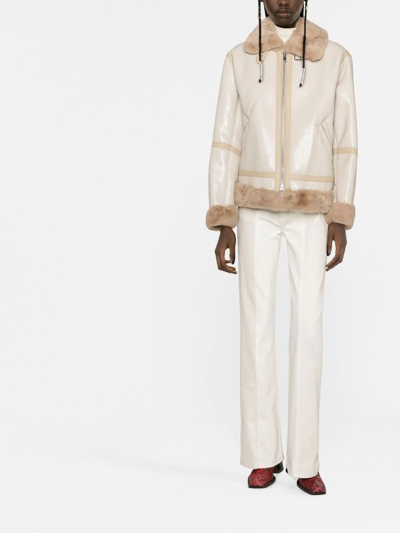 Shop Stand Studio Shearling-trim Zip-fastening Coat In Nude