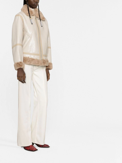 Stand Studio Raina Faux Leather Jacket With Eco Fur Trims In Nude