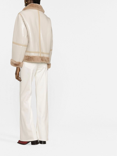 Stand Studio Raina Faux Leather Jacket With Eco Fur Trims In Nude