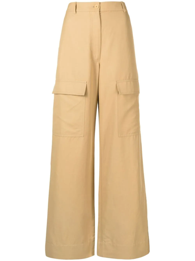 Shop Stella Mccartney Wide-leg Flap-pocket Trousers In Neutrals