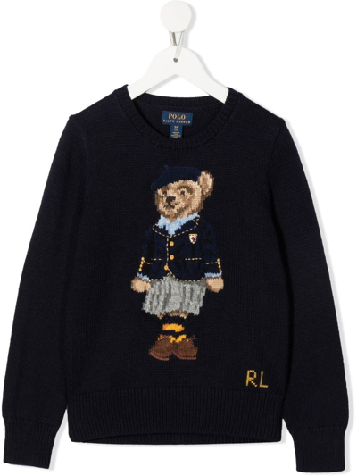 Shop Ralph Lauren Teddy Bear Embroidered Sweater In Blau